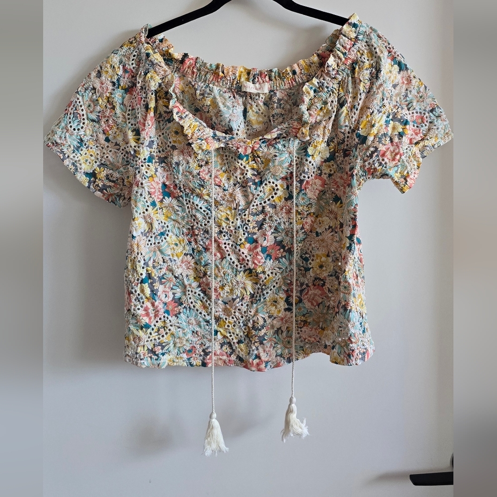 Solitaire Floral Lace Blouse with Ruffle Trim